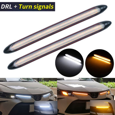 2X Car LED DRL Running Light Waterproof Flexible Exterior Parts Decorative Headlight Sequential Turn Signal Yellow Flow Day Lamp