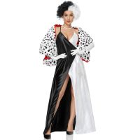 Halloween Cruella Dalmatians Cosplay As A Black And White Witch Uniform Adult Imitate Spotted Dog Stage Performance Costume