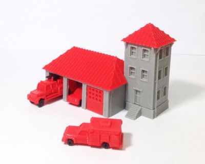 Outland Models Country Fire Station with 3 Fire Trucks Z Scale Train Railway