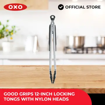 OXO Good Grips 12-Inch Tongs with Silicone Head & Good Grips Silicone  Flexible Tongs Stainless,Black