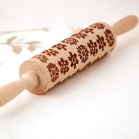 Arjmide 35X4.5CM Deep Engraved Wooden Embossed Cookies Flower SNOWFLAKES Rolling Pin for Kitchen Baking Tools Bread  Cake Cookie Accessories