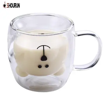 250ML Creative Cartoon Bear Coffee Mug Cute Animal Double Glass Coffee Cup  Transparent