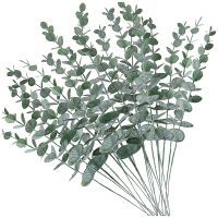 20Pcs Artificial Eucalyptus Stems Leaves Gray Green Eucalyptuses Plant Branches Faux Greenery Stems for Wedding