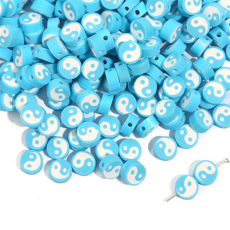 30pcs10mm Tai Chi Design Polymer Clay Spacer Loose Beads for Jewelry Making  DIY Bracelet Accessories