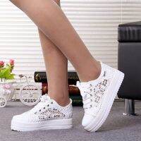 Summer Women Shoes Casual Cutouts Lace Canvas Shoes Hollow Floral Breathable Platform Flat Shoe White Black 368