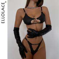 【hot】 Ellolace Leather Set 2 Piece Cut Out Bilizna Outfit Round Intimate Cupless