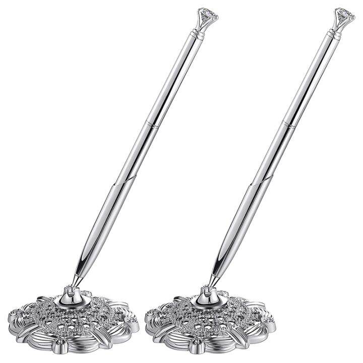 2 Pieces Hollow Round Pen Holder Signing Pen Set with Big Diamond