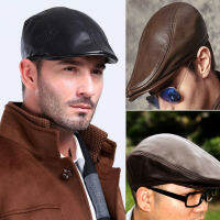 US Mens Leather FLAT Ivy caps เด็กส่งหนังสือพิมพ์ Gatsby Bonnet cabbie BIKER หมวกวินเทจ