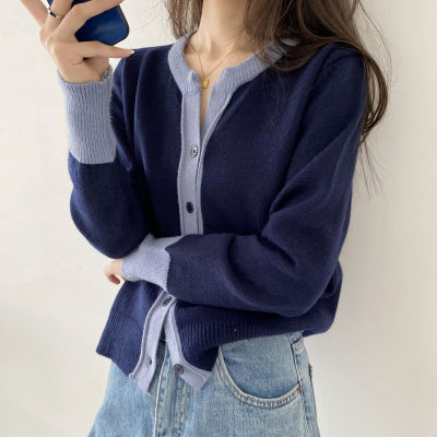 [Spot] womens knitted sweater spring and autumn Korean style slim-fit design sense niche cardigan inner wear base tops outerwear 2023