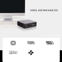 มินิพีซี 4GB RAM 64GB SSD ไมโครคอมพิวเตอร์ไร้พัดลมสำหรับเล่นเกม