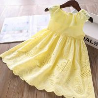 2022 New Girls Dresses ChildrenS Summer Cotton Embroidered Hollow Dress Baby Kids Clothing Cute Ruffled Round Neck Vest Dress