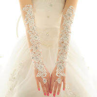 เจ้าสาวที่สวยหรูลูกไม้ถุงมือสีขาวชุดแต่งงาน fingerless rhinestone เจ้าสาวถุงมือสีแดงสำหรับงานแต่งงานของขวัญที่ดีที่สุด