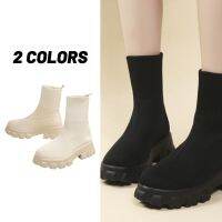 ?Sale80%? รองเท้าบูทผ้าทอถุงเท้า ทรงข้อสูง พื้นขอบหยัก สีพื้น 2 สี มีเบอร์ 36-43 (160)