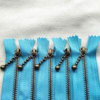 ♧ 3 (20-50cm) 8-20inch 5pcs lake blue Round bead modeling copper zipper metal zipper