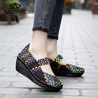 SAGYRITE Big Size 35-42 Wedge Sandals for Women Woven Shoes Wedges Sandal Korea Wedge Sandals High Heels Boho Elevator Shoes for Women Height Increase