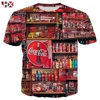 HX 3D พิมพ์กราฟฟิคประเดิม Coca โคล่าศิลปะผู้ชายเสื้อ T สไตล์ฮาราจูกุการออกแบบเสื้อยืดสบายๆ Streetwear ท็อปส์