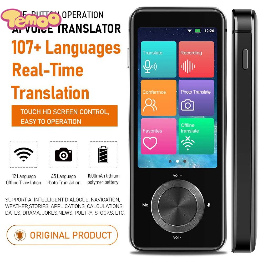 Input Edit Translation Gold Language Translator Device Portable 107 Languages Two Way Language Instant Voice Translator with High Definition Display Screen for Text Output 