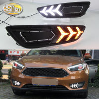 SNCN ไฟหน้ารถ LED กลางวัน2ชิ้น12V สำหรับ Ford โฟกัส2016 2017 2018เวลากลางวันแบบไดนามิกสัญญาณไฟสีเหลืองรถไฟตัดหมอก DRL