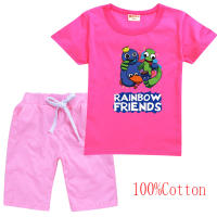 Rainbow Friends Ro Bloxs ชุด2ชิ้นแฟชั่น,เสื้อยืดแขนสั้น + กางเกงขาสั้นผ้าฝ้ายลายการ์ตูน0000