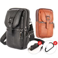 ❉✥ New top layer cowhide mobile phone bag men wear belt mobile phone case multi-functional diagonal bag waterproof genuine leather small bag