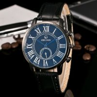 【Hot seller】 New foreign trade hot style fashion belt casual quartz watch simple Roman scale blue pointer mens