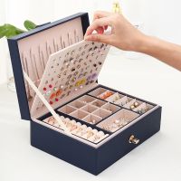 New Spot Cross Mirror Jewelry Box Leather Double Layer Large Capacity Earrings Storage Box Ring Jewelry Box