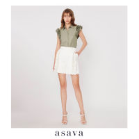 [asava ss23] Asava Signature Ruffle Shorts กางเกงผู้หญิง ขาสั้น แต่งระบายหน้า กระเป๋าข้าง