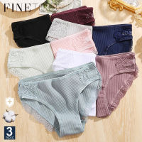 FINETOO 3ชิ้น/เซ็ตดอกไม้ลูกไม้กางเกงผ้าฝ้ายชุดชั้นในสตรีกางเกงสีทึบ Underpant หญิงเซ็กซี่แนวราบชุดชั้นในสตรีชุดชั้นใน