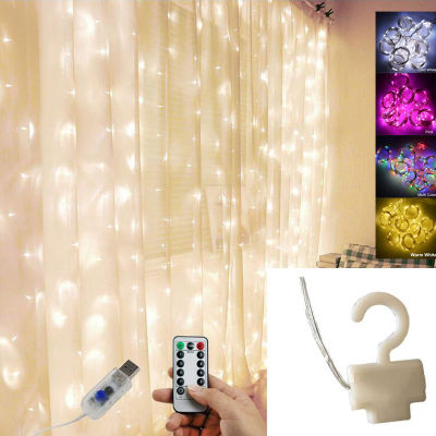 ✅USB LED Hook Up Curtain Light Fairy String Lights 8Mode 3X3M Fairy Garland For New Year Christmas Outdoor Wedding Home Decor