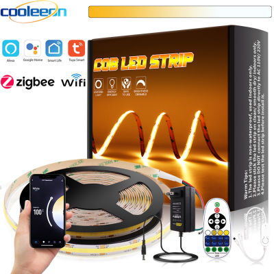 Tuya Zigbee Wifi CCT COB LED Strip Light Kit 2700-6500K Color Temperature Dimmable Supports Alexa SmartThings Room Decor