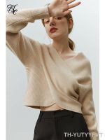 【hot】✒  FSLE Irregular Design V-neck Sweater Fashion Commuter 2022 Long-sleeved Female Knitted Top