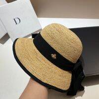 【CC】 raffia crochet sun hat summer European little bee bow straw shade foldable protection