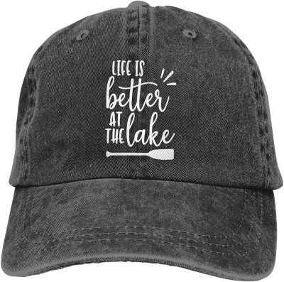 Womens Life is Better at The Lake Baseball Cap Funny Lake Life Vintage Cotton Hat Black