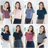 Narinari : MT3519 Short Sleeve Collar Blouse เสื้อทำงานเนื้อนิ่ม