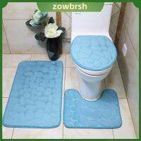 ZOWBRSH 3pcs/set ทันสมัยและทันสมัย ชุดเสื่ออาบน้ำ ไม่ลื่นหลุด สี่เหลี่ยมผืนผ้าทรงสี่เหลี่ยม พรมห้องน้ำพรม ของใหม่ เมโมรี่โฟม พรมฝาชักโครก อุปกรณ์สำหรับห้องครัว