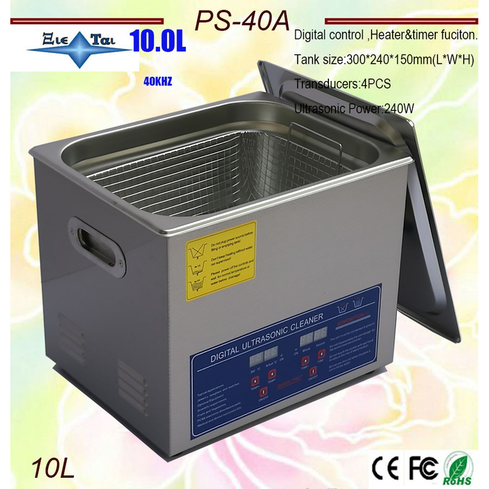 Digital Ultrasonic cleaner 10L 240W PS40A timer & heater hardware