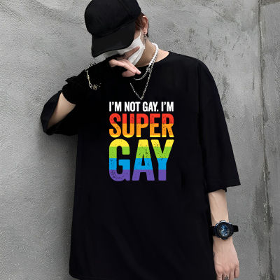 เสื้อยืด Unisex คุณภาพดี   (S-5XL) cotton 100%  ]เสื้อยืดพิมพ์ลายแฟชั่นเสื้อยืด ผ้าฝ้าย พิมพ์ลาย Im Super Gay LGBT Pride Rainbow March สําหรับผู้ใหญ่