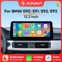 Ainavi 12.3นิ้ววิทยุติดรถยนต์แอนดรอยด์12เครื่องเล่นระบบมัลติมีเดียสำหรับ BMW 3 Series E90/E91/E92/E93 Wireless Carplay Qualcomm 87Tixgportz