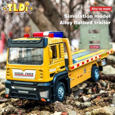 1/32 Truck Model Flatbed Trailer Toys For Boys Alloy Pull Back Car With Sound Light Simulated Engineering Vehicle Childern Gift
