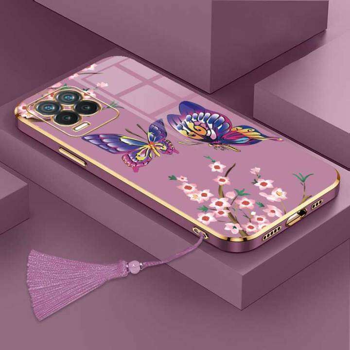 เคสสำหรับ-realme-8-4g-narzo-30-5g-realme-q3i-5g-realme-v13-5g-realme-8-5g-realme-8-pro-ผีเสื้อที่สวยงามหรูหราพร้อมกล้องดอกไม้เคสโทรศัพท์ขอบซิลิโคนนิ่มฟรีสายคล้อง