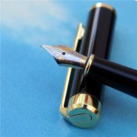 【CW】 Advanced Fountain Pen free carving text F large nib Golden hard straight pen clip