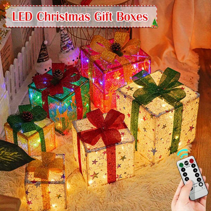 3Pcs/Set Christmas Lighted Gift Boxes LED Warm/Color Light Up Outdoor
