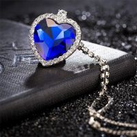 Ready In Stock Short Chain Rhinestone Titanic Heart Of The Sea Jewelry Glass Blue Flash Diamond Necklace fj068