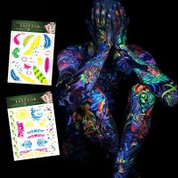 【YF】 Luminous Tattoo Fake Dark Waterproof Sexy Temporary Sticker Body Art Fluorescent Party Use