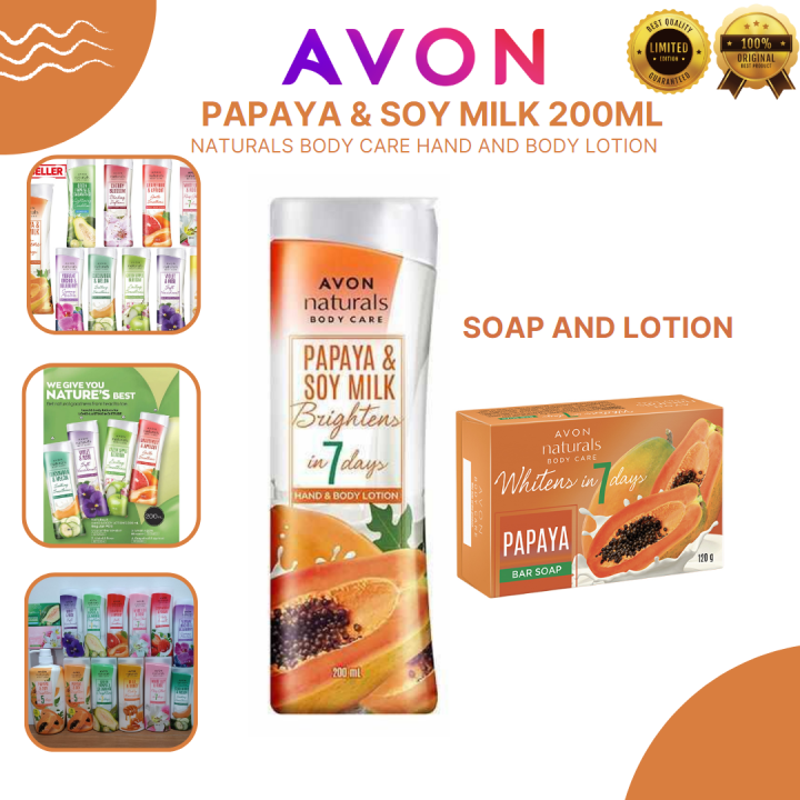 Avon Naturals Papaya And Soy Lotion 200 Ml And Soap Bundle 120g