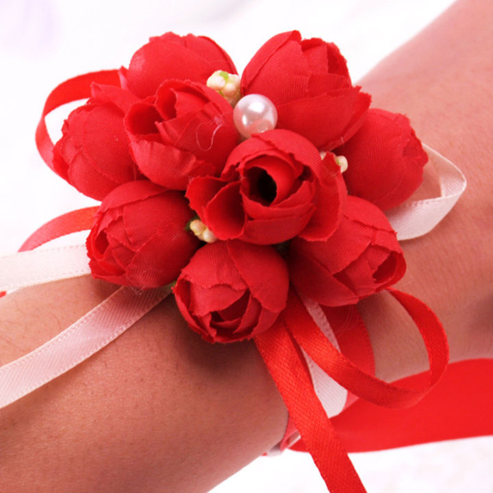 กุหลาบข้อมือช่อดอกไม้พันมือดอกไม้เจ้าสาวเพื่อนเจ้าสาวสีขาวอุปกรณ์จัดงานแต่งงาน