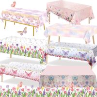 【LZ】 Butterfly Birthday Party Waterproof Tablecloth Spring Summer Outdoor Butterfly Party Table Decor Girl Happy Birthday Party Decor