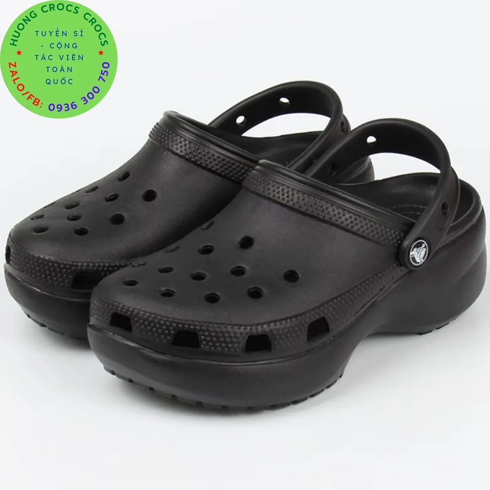 DÉP SỤC ĐẾ XUỒNG NHỰA ĐI MƯA CROCS BAND ĐẾ CAO CLOG CHO NỮ MÀU ĐEN |  