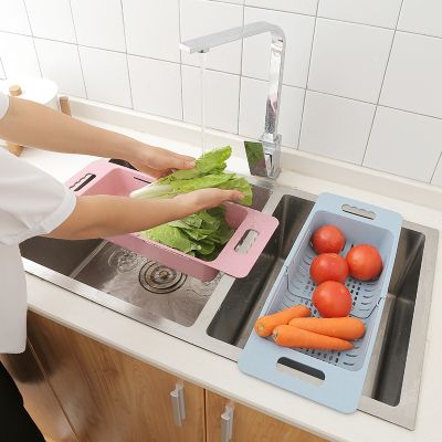 【CC】 Adjustable Dish Drainer Sink Drain Basket Washing Vegetable Fruit Plastic Drying Rack Accessories Organizer