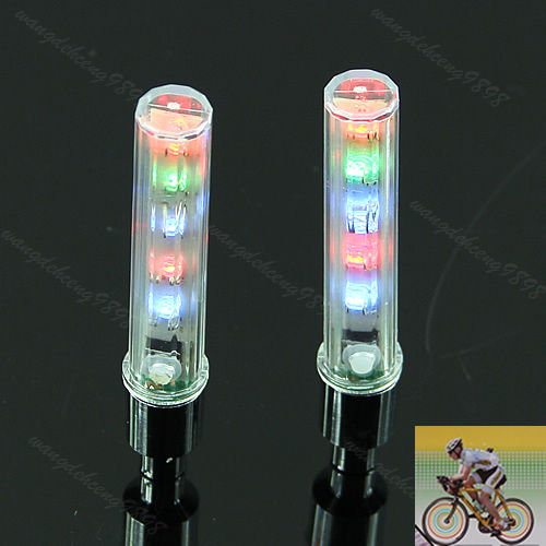 2X จักรยานจักรยานจักรยานรถจักรยานยนต์ยางสำหรับยางล้อรถยนต์ล้อวาล์ว5ไฟแฟลช LED Light